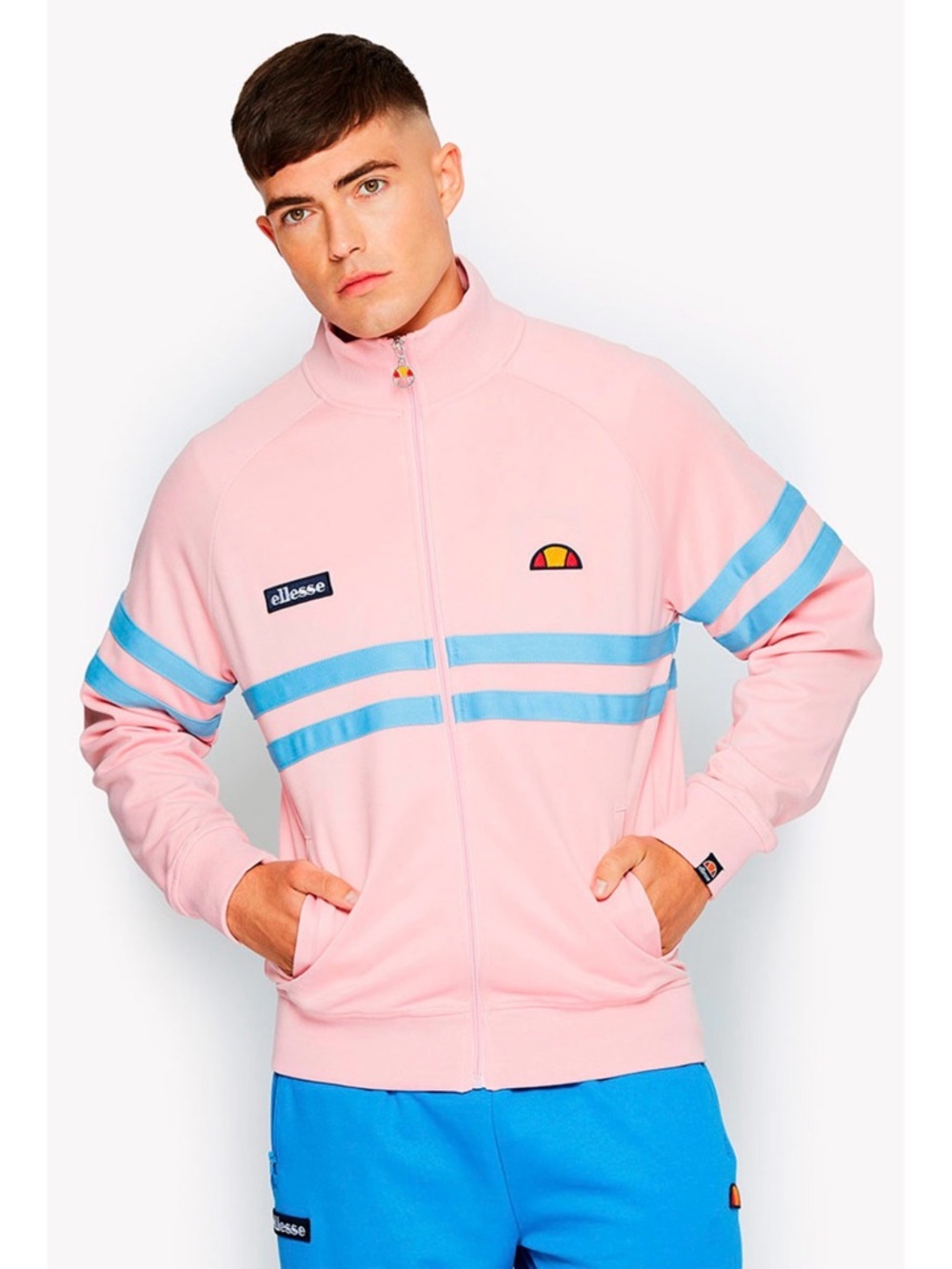 Great Condition Men’s L Ellesse Pink Track Jacket with Sky Blue Stripes. Tennis - Picture 2 of 12